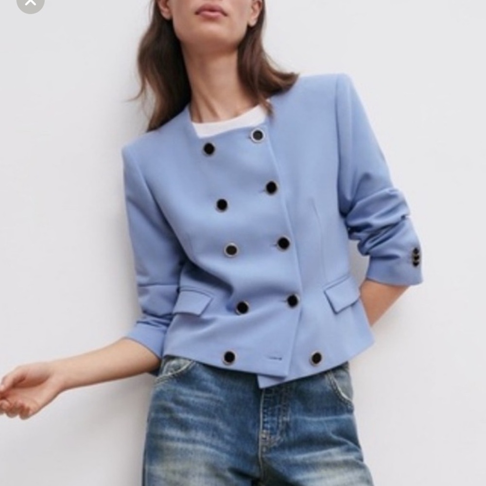 Used only one time BLUE ZARA BLAZER  Sz L with tags